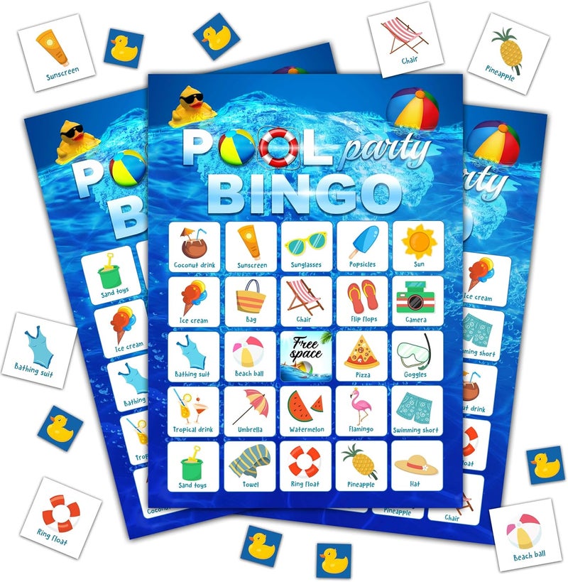 Disfuco Summer Bingo Game, Pool Party Games Cards for Adults, School, Birthday, Beach Favors Supplies Decorations, 24 Players (B03) - Image 1